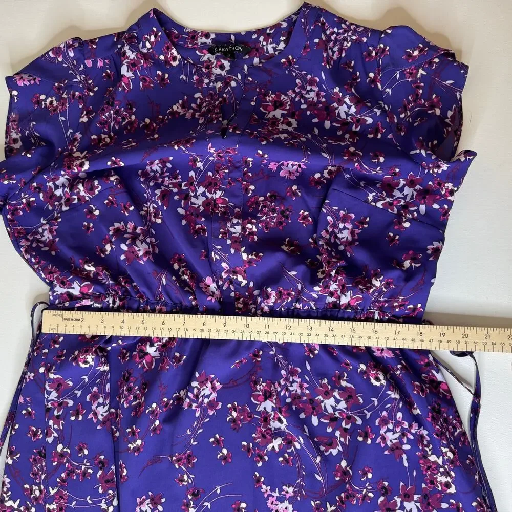 41 Hawthorn Womens Floral Cinched Waist Mini Dress in Purple Sz 1X | Feminine - Picture 15 of 15